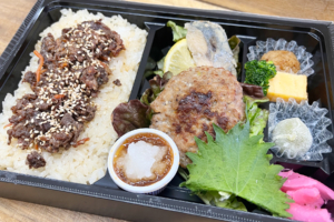 新米つやひめ使用! 牛すき焼きとおろし和牛ハンバーグ御膳